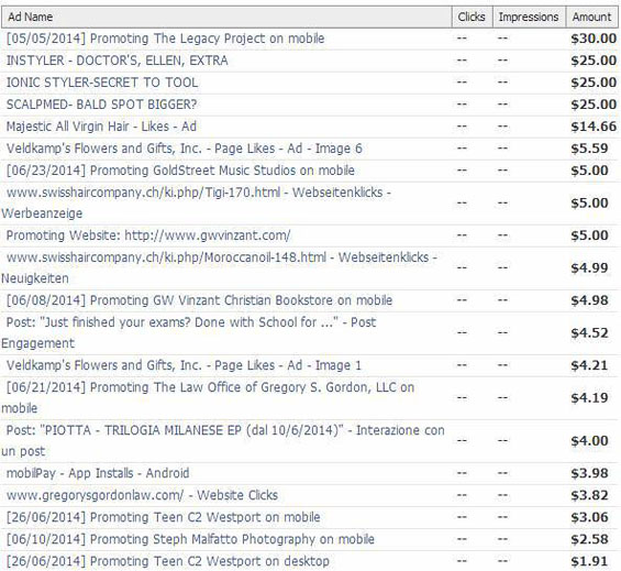 Facebook Receipt